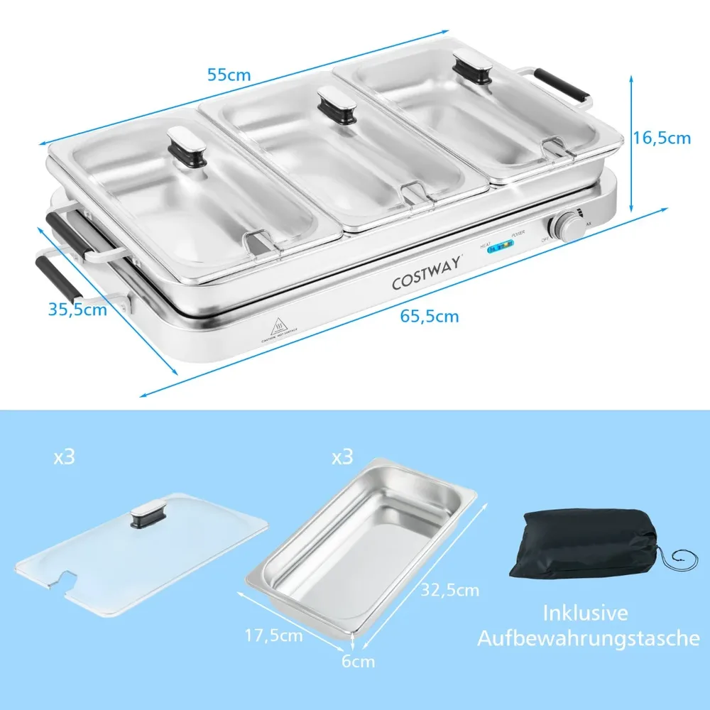 Електрически бейн-мари 3 в 1 с 3 тави, 9 л, 450 W, до 150 °C, снимка 5
