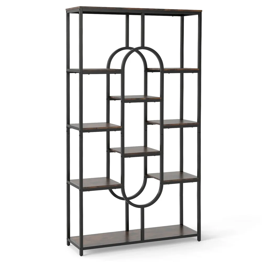 Индустриална овална етажерка с 5 открити рафта, 95 × 30 × 175 см, кафява, снимка 2
