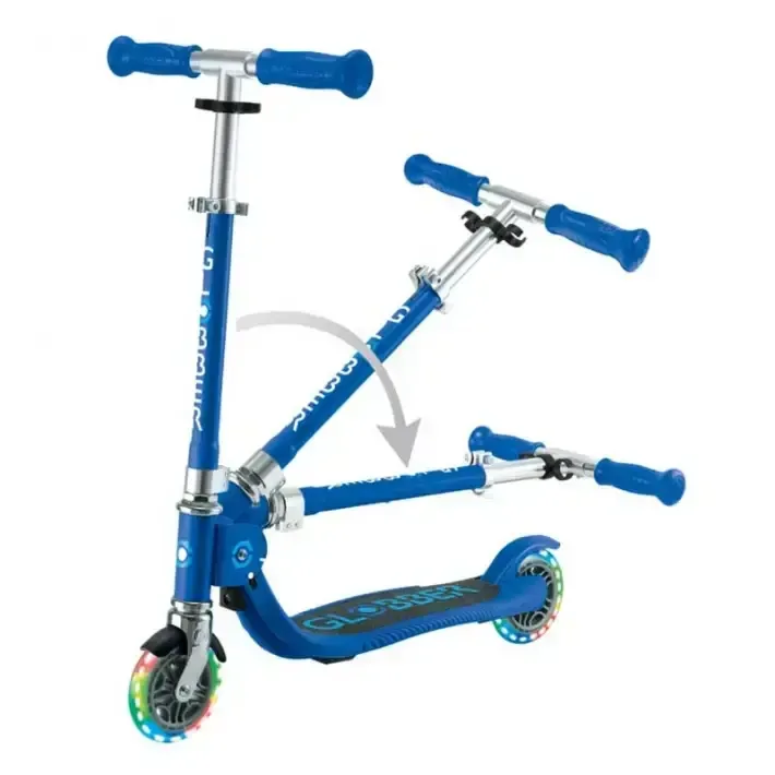 Детска сгъваема тротинетка с две светещи колела Globber Flow Foldable Junior Lights - синя, снимка 8