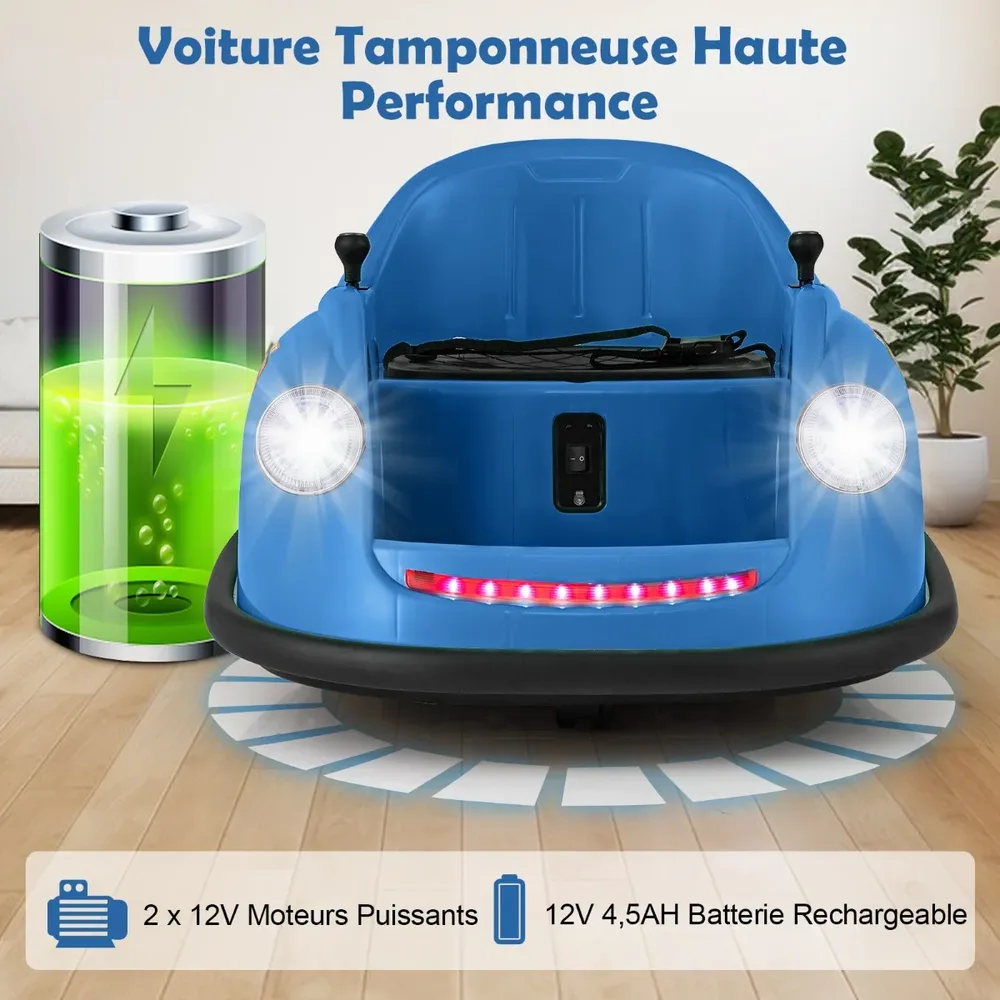 Детска електрическа бъмпер кола 12V с дистанционно, LED светлини и музика, синя, снимка 4