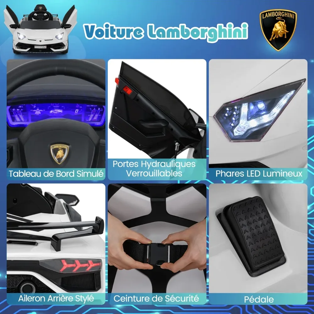 Детска електрическа кола Lamborghini 12V с дистанционно и хидравлични врати, бяла, снимка 8