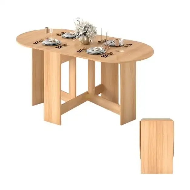 Сгъваема разтегателна маса 163 × 80 × 75 см за хранене и работа, натурална