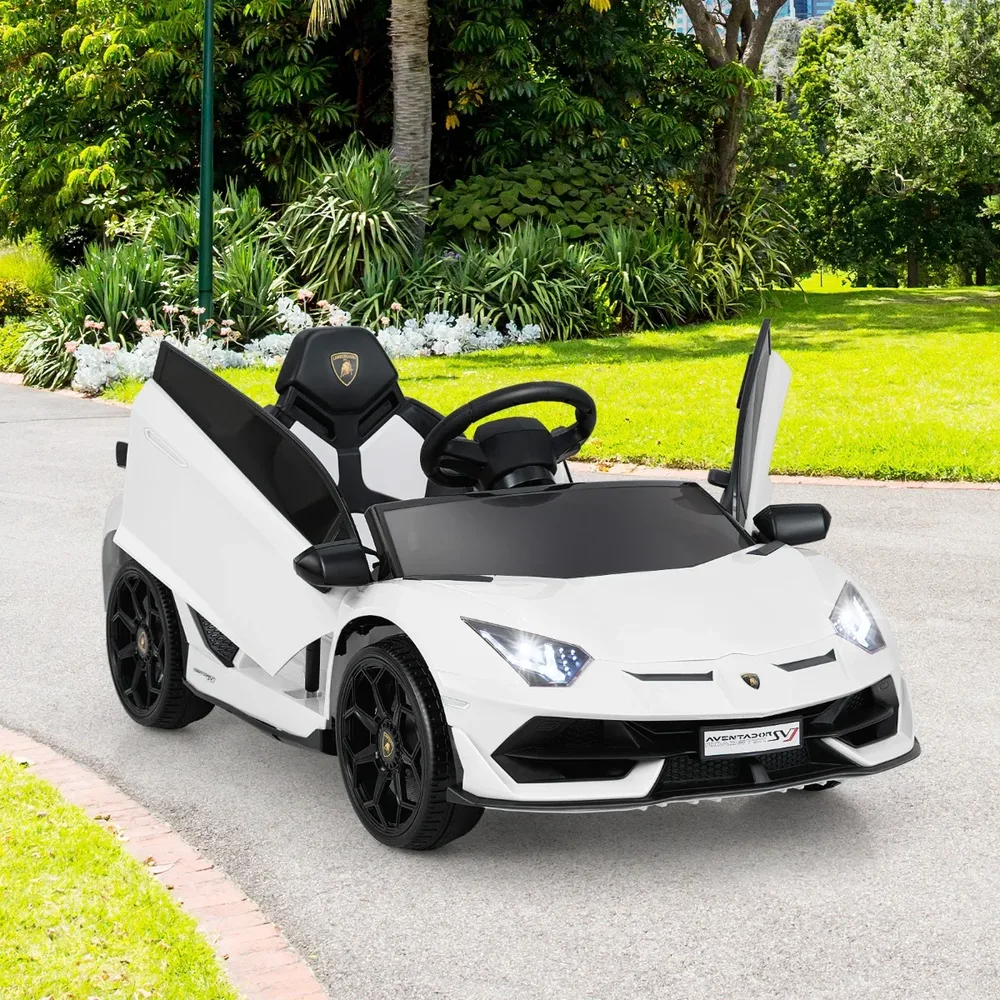 Детска електрическа кола Lamborghini 12V с дистанционно и хидравлични врати, бяла, снимка 2