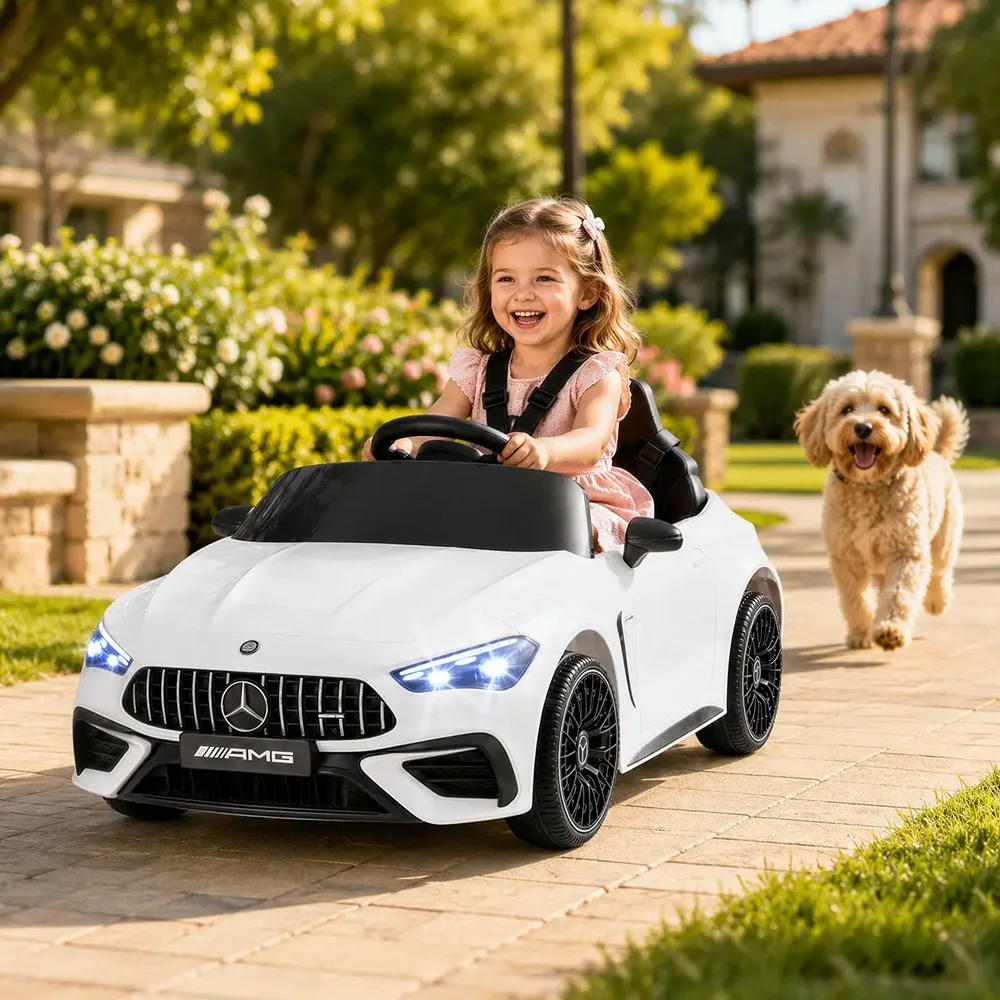 Детска електрическа кола Mercedes-AMG 12 V с LED светлини и дистанционно 2.4G, бяла, снимка 2