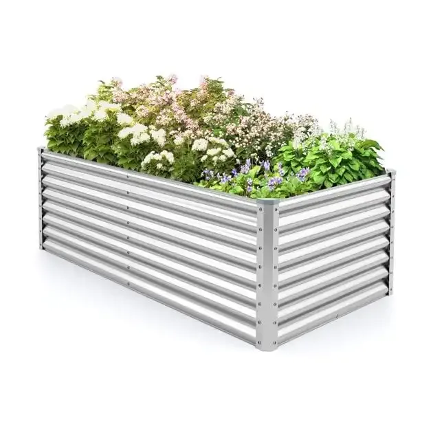 Правоъгълна метална повдигната леха без дъно, 180 × 95 × 60 см, сребриста