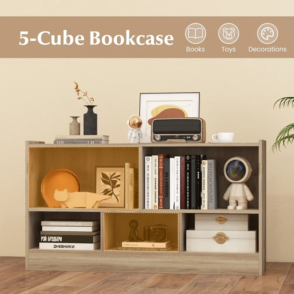 Детска етажерка за книги и играчки с 5 отделения, натурална, снимка 5
