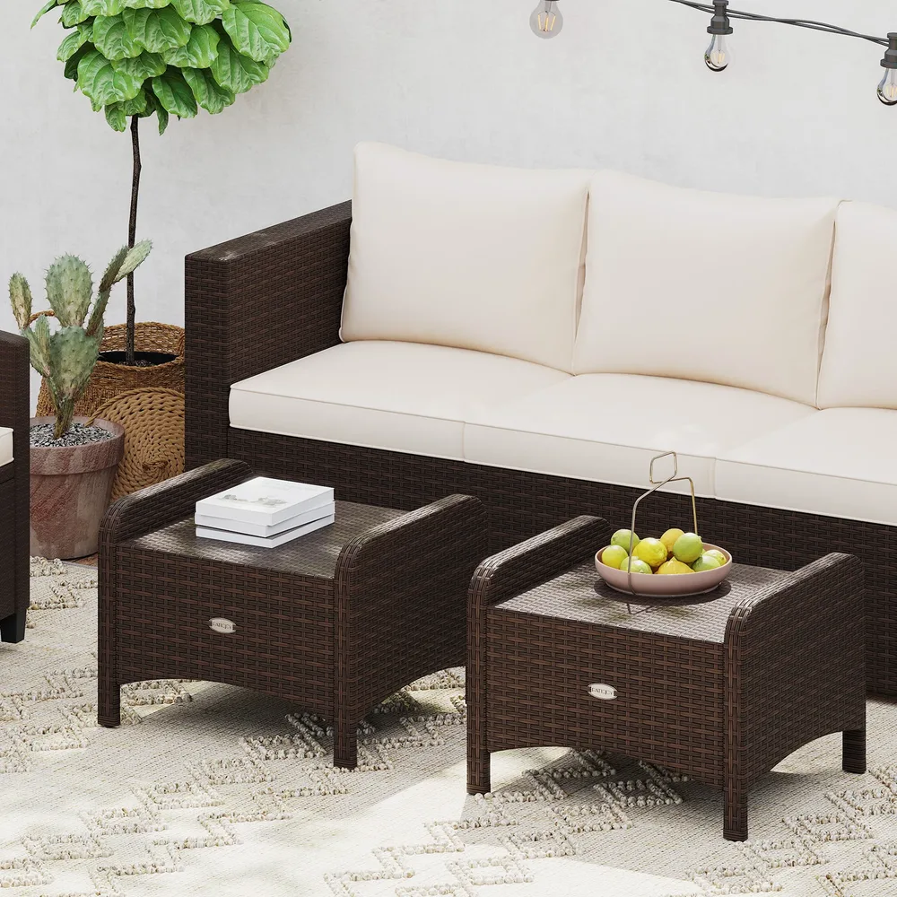Комплект от 2 градински пуфа от полиратан с възглавници, до 180 кг, кафяви, снимка 2