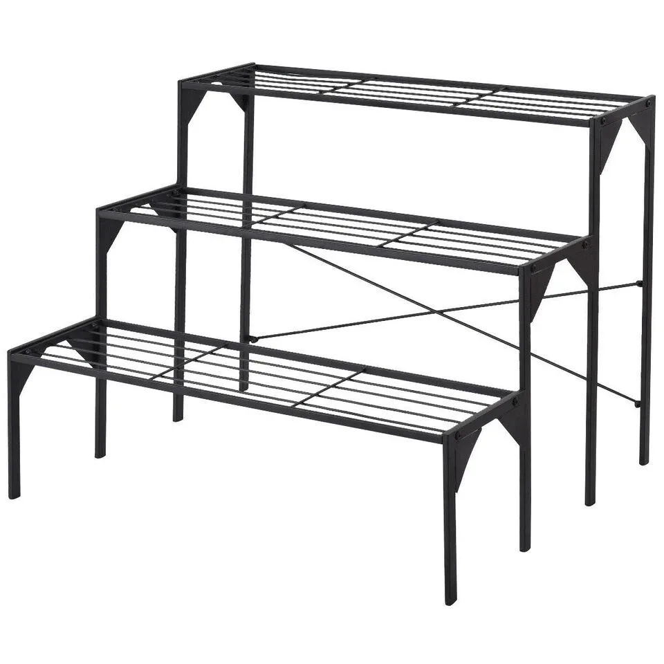 Метална стойка за цветя с 3 нива, 86 × 66 × 66 см, черна, снимка 4
