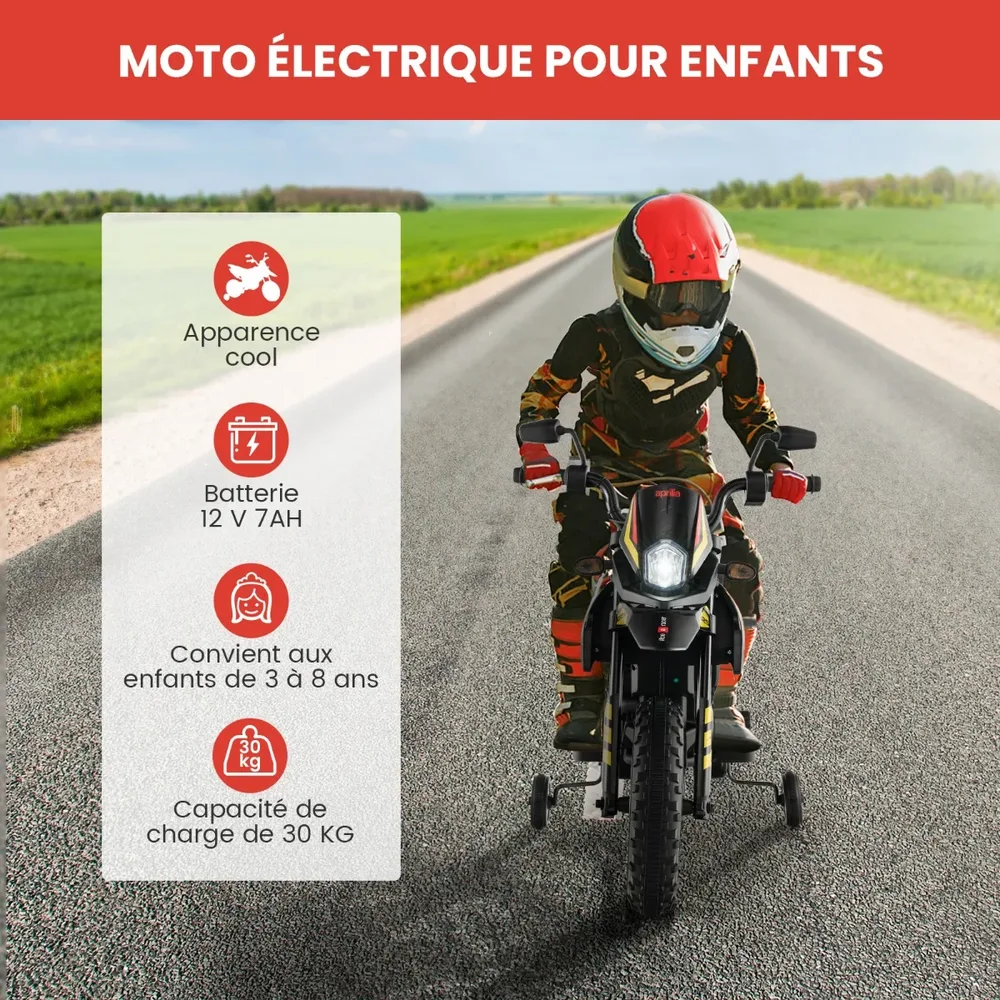 Детски електрически мотор Aprilia 12 V с помощни колела, лицензиран, черен, снимка 2