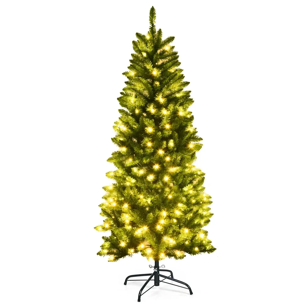 Изкуствена тясна елха с LED светлини, 150 см, снимка 5