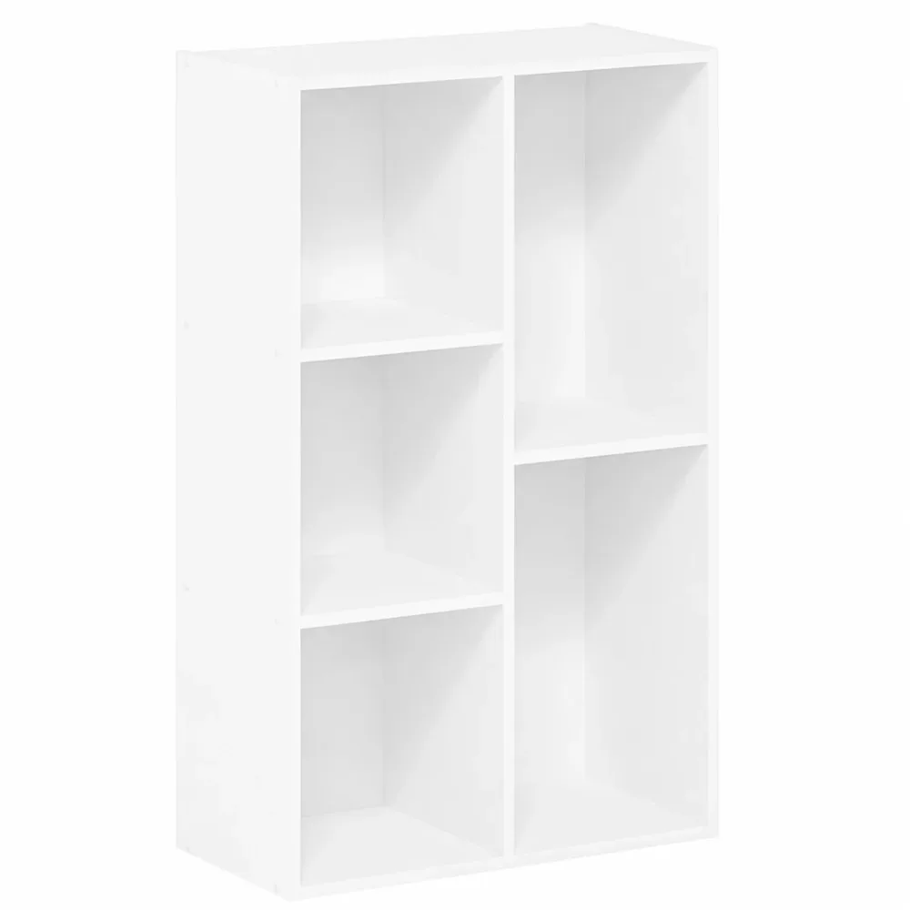 Детска етажерка с 5 отделения, бял органайзер за книги и играчки, 49.5×24×80 см, снимка 2
