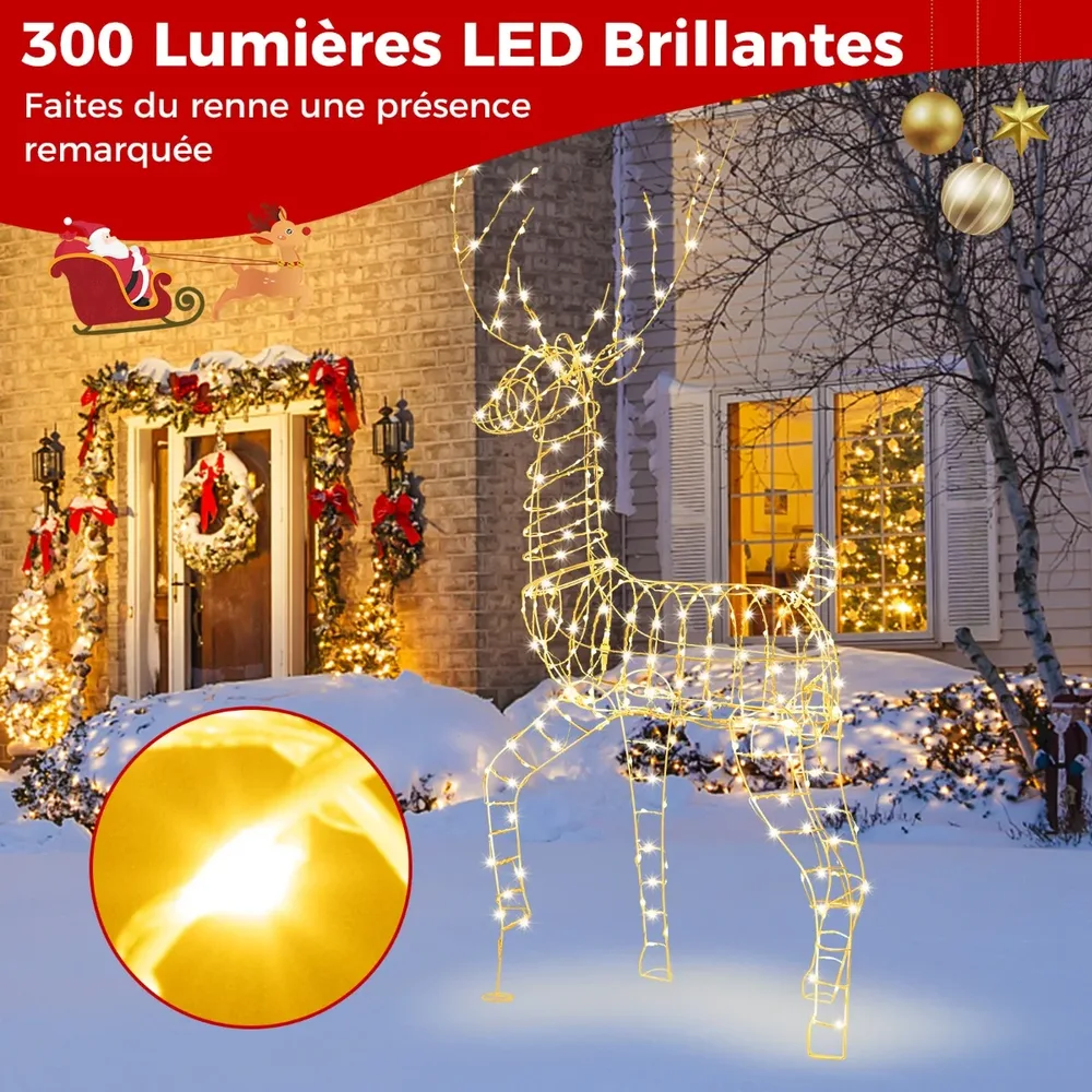 Светещ 3D коледен елен, 186 см, с 300 топли LED светлини, бял, снимка 6