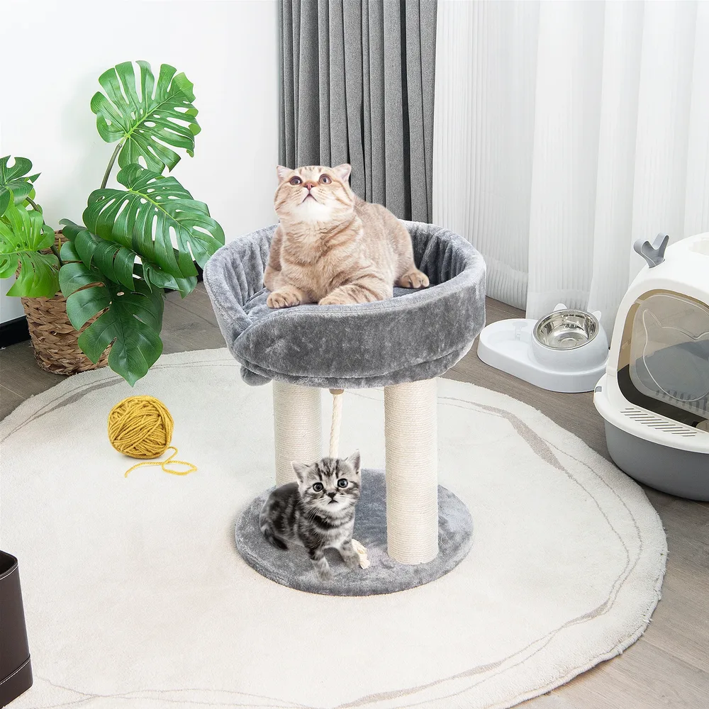Дърво за котки с плюшена площадка и сизалови стълбове, сиво, снимка 7