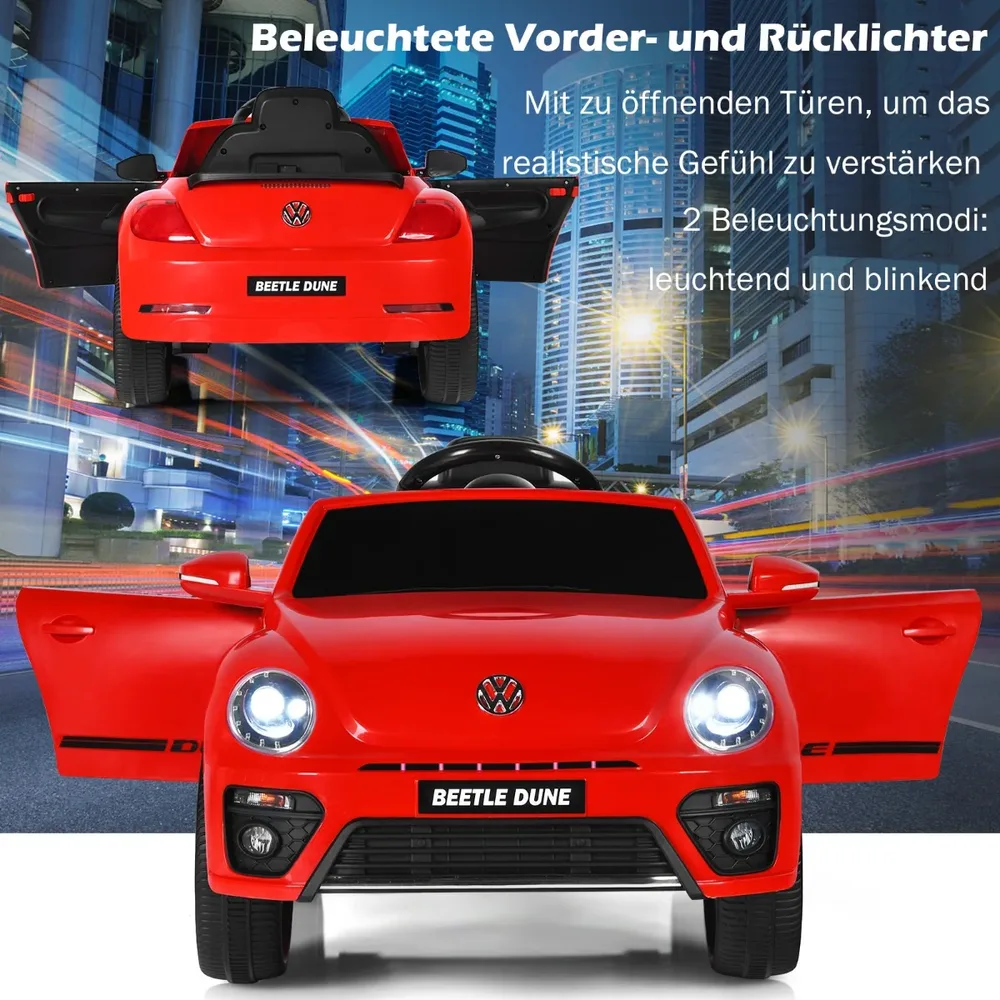 Детска електрическа кола VW Beetle с музика, 2 режима на светлини и дистанционно, червена, снимка 3