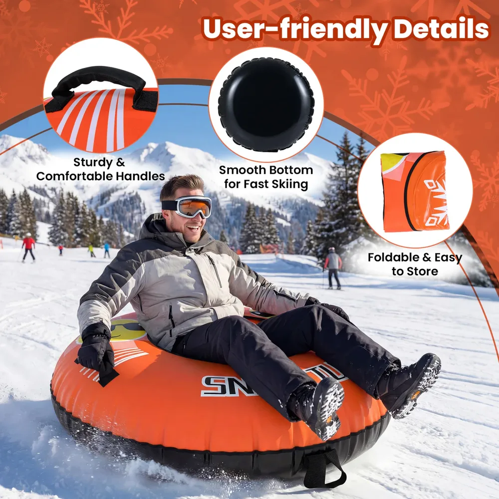 Надуваема гума за пързаляне по сняг 107 см със сваляемо въже за теглене, оранжев, снимка 5