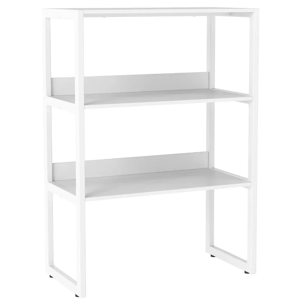 Етажерка за книги с 3 нива и регулируеми неплъзгащи крачета, 64 × 33 × 90,5 см, бяла, снимка 8