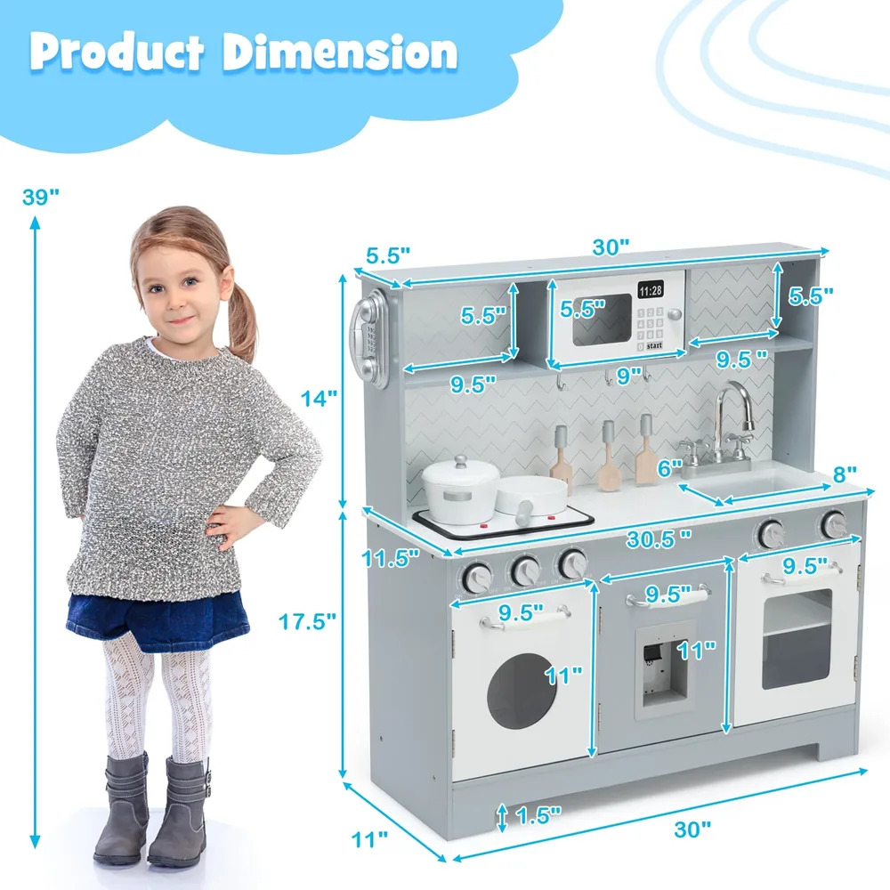 Дървена детска кухня с фурна и диспенсър за вода със светлини и звуци, снимка 5