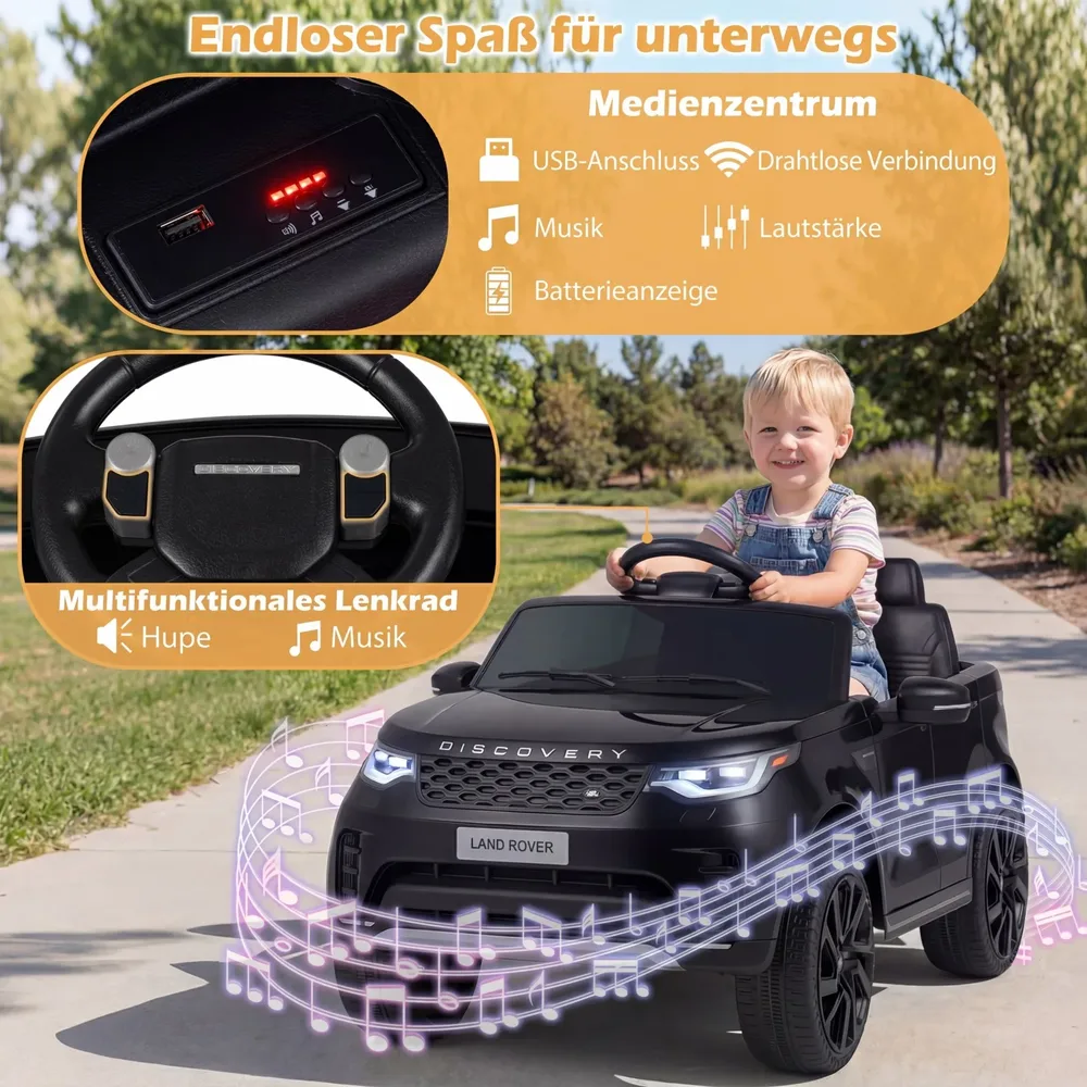 Детска електрическа кола Land Rover 12 V с окачване, LED светлини и музика, черна, снимка 8
