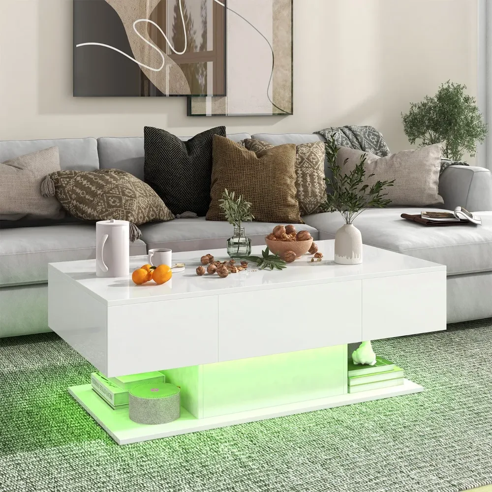 Холна маса с висок гланц и LED осветление в 20 цвята, 110 × 60 × 40 см, бяла, снимка 4