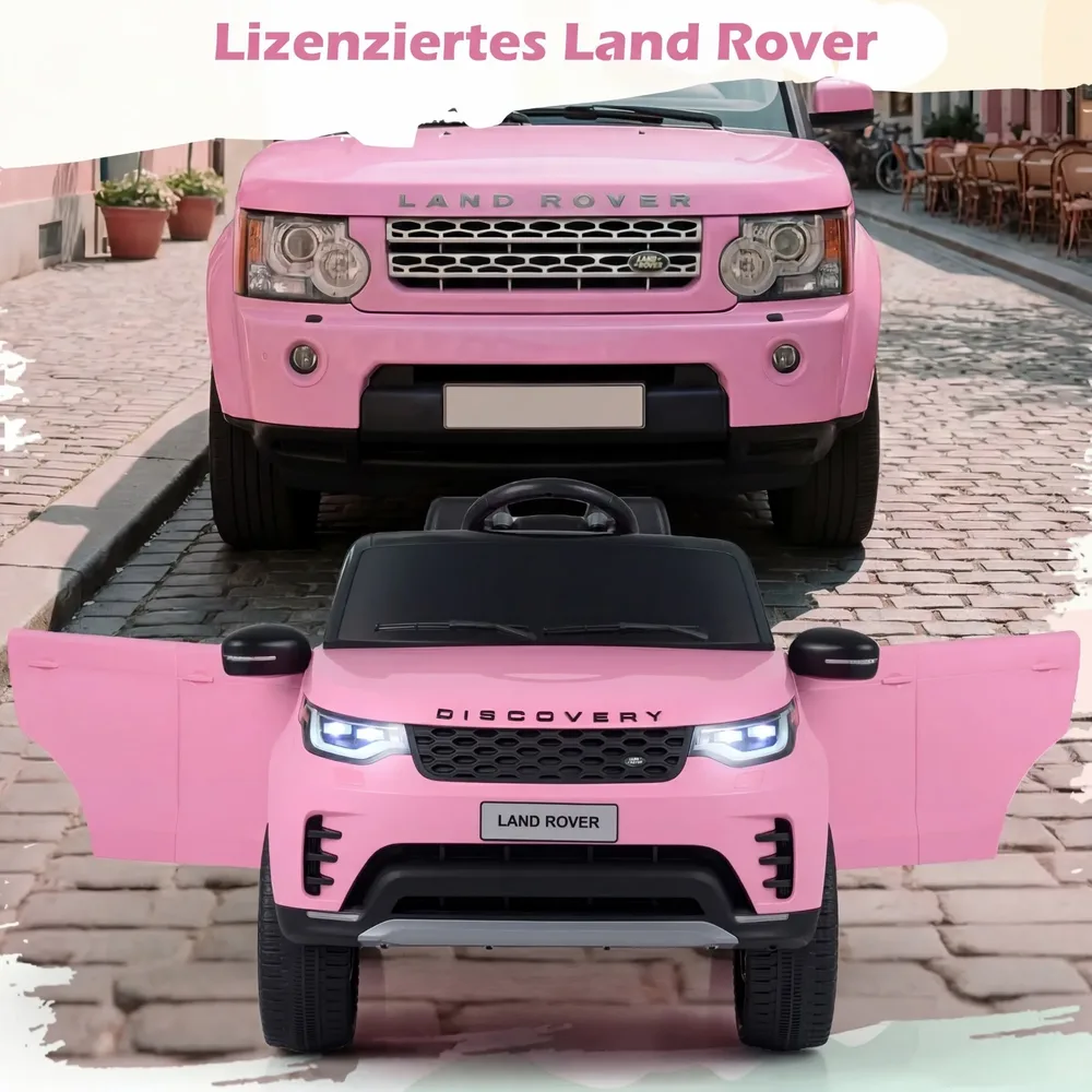 Детска електрическа кола Land Rover 12 V с окачване, LED светлини и музика, розова, снимка 2