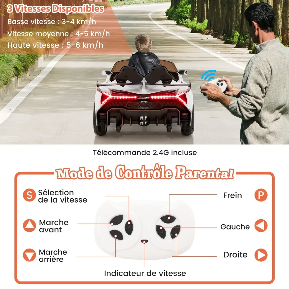 Детска електрическа кола Lamborghini 12V с дистанционно, LED фарове и музика, бяла, снимка 7
