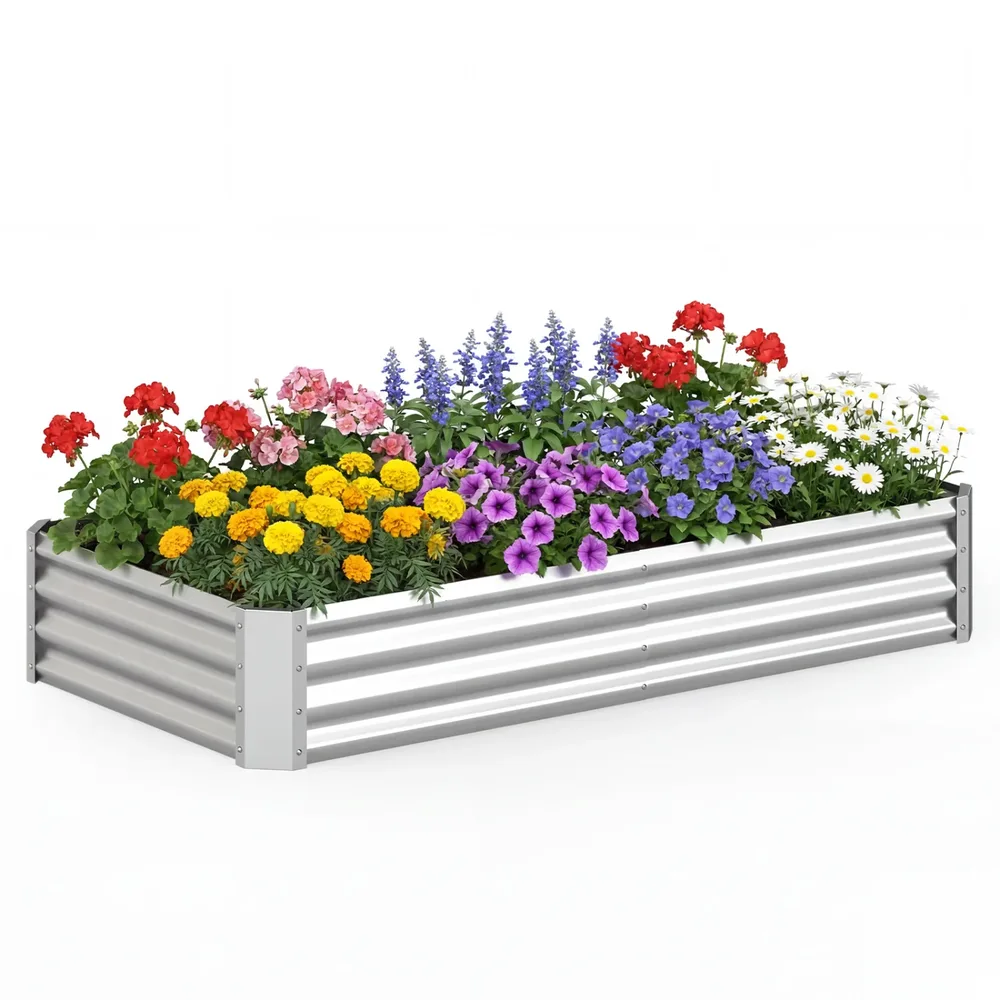 Поцинкована повдигната леха 183 × 91 × 30 см с отворено дъно, сребриста