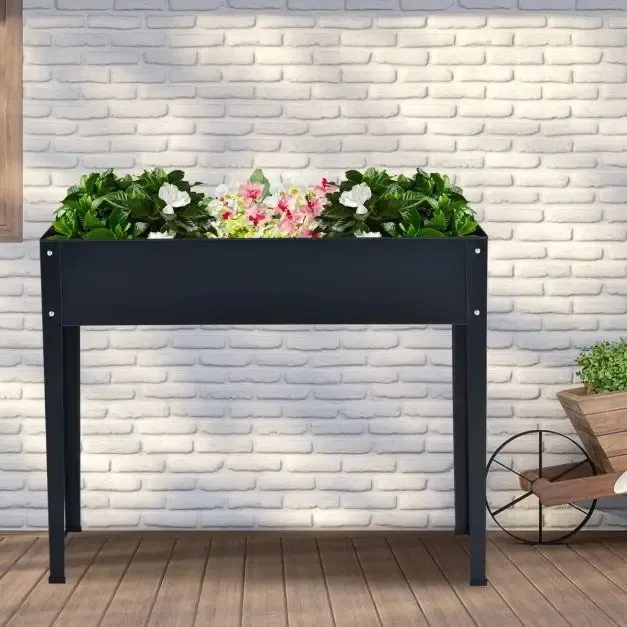 Повдигната метална леха с дренажни отвори, 100 × 30 × 80 см, сива, снимка 2