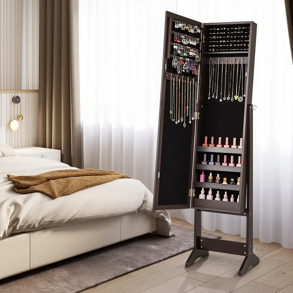 Стоящ бижутерен шкаф с огледало, рустик кафяв, снимка 3