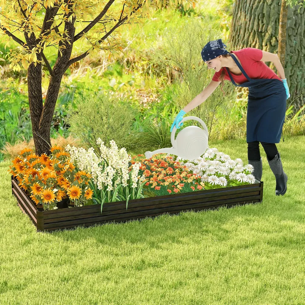 Голяма метална повдигната леха за зеленчуци, билки и цветя, 244 × 122 × 30 см, кафява, снимка 3