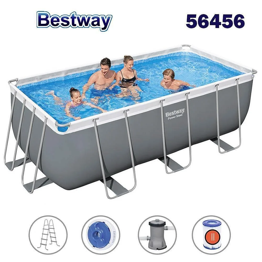 Басейн с конструкция, 412 × 201 × 122 см, Bestway 56456 Power Steel, с филтър, стълба и диспенсър