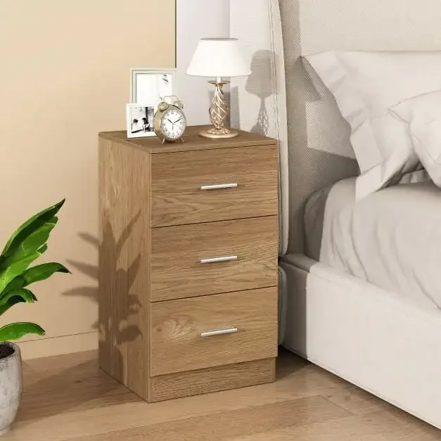 Модерно нощно шкафче с 3 чекмеджета, 38 × 35 × 66 см, натурално, снимка 2