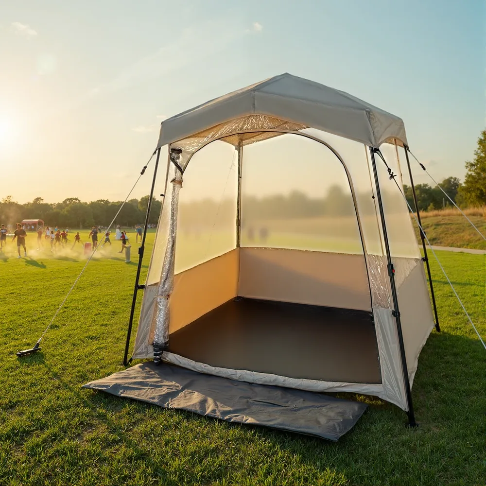 Pop-up спортна палатка с прозрачен PVC купол за риболов и къмпинг, 180 см, кафява, снимка 3