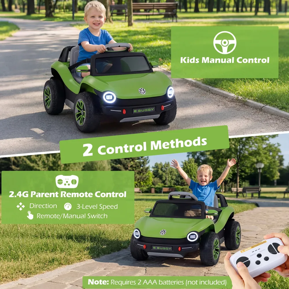 Детска електрическа кола Volkswagen 12 V с дистанционно, LED светлини и музика, зелена, снимка 5
