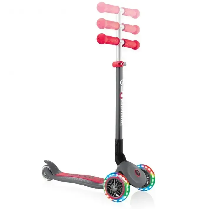 Сгъваема тротинетка със светещи колела Globber Primo Foldable Lights, сиво-червена, снимка 3