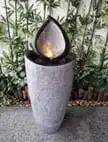 Градински фонтан с LED осветление, 92 см, от синтетична смола, бял/черен