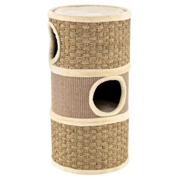 Къща за котки на 3 нива, 70 см, със сизалена подложка и плюшено легло, кафява, снимка 4