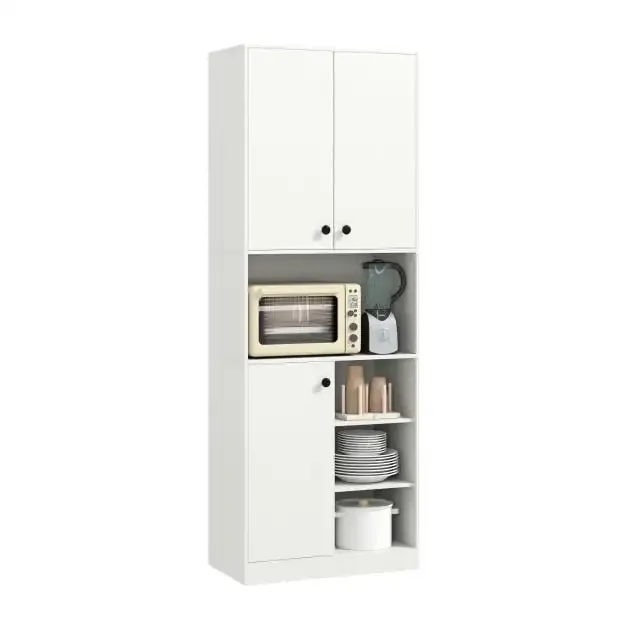 Висок кухненски шкаф с място за микровълнова, 166 см, бял, снимка 4