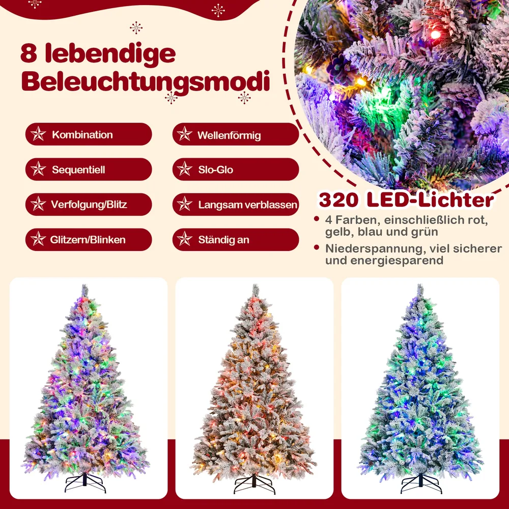 Изкуствена заснежена елха с 320 LED светлини в 4 цвята и 8 режима, 210 см, снимка 5