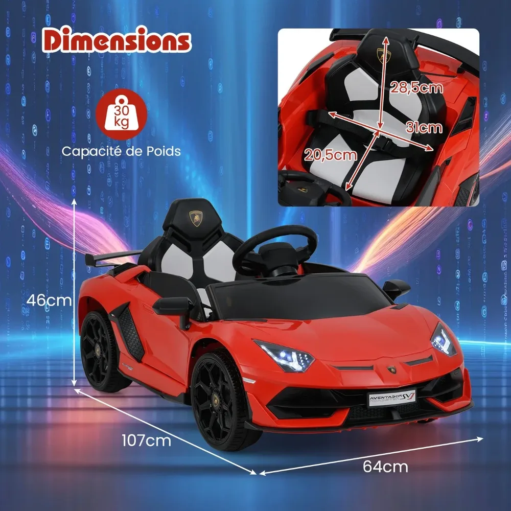 Детска електрическа кола Lamborghini 12V с дистанционно и хидравлични врати, червена, снимка 8