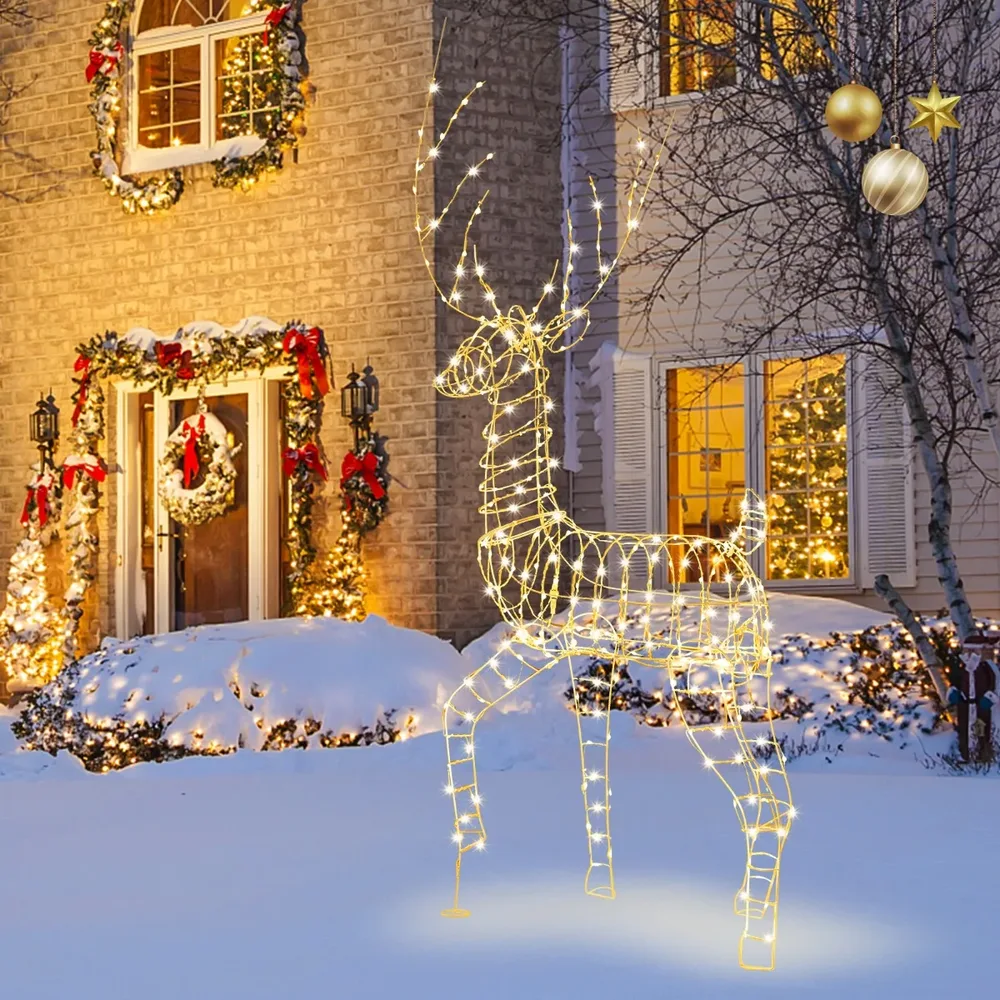 Светещ 3D коледен елен, 186 см, с 300 топли LED светлини, бял, снимка 8
