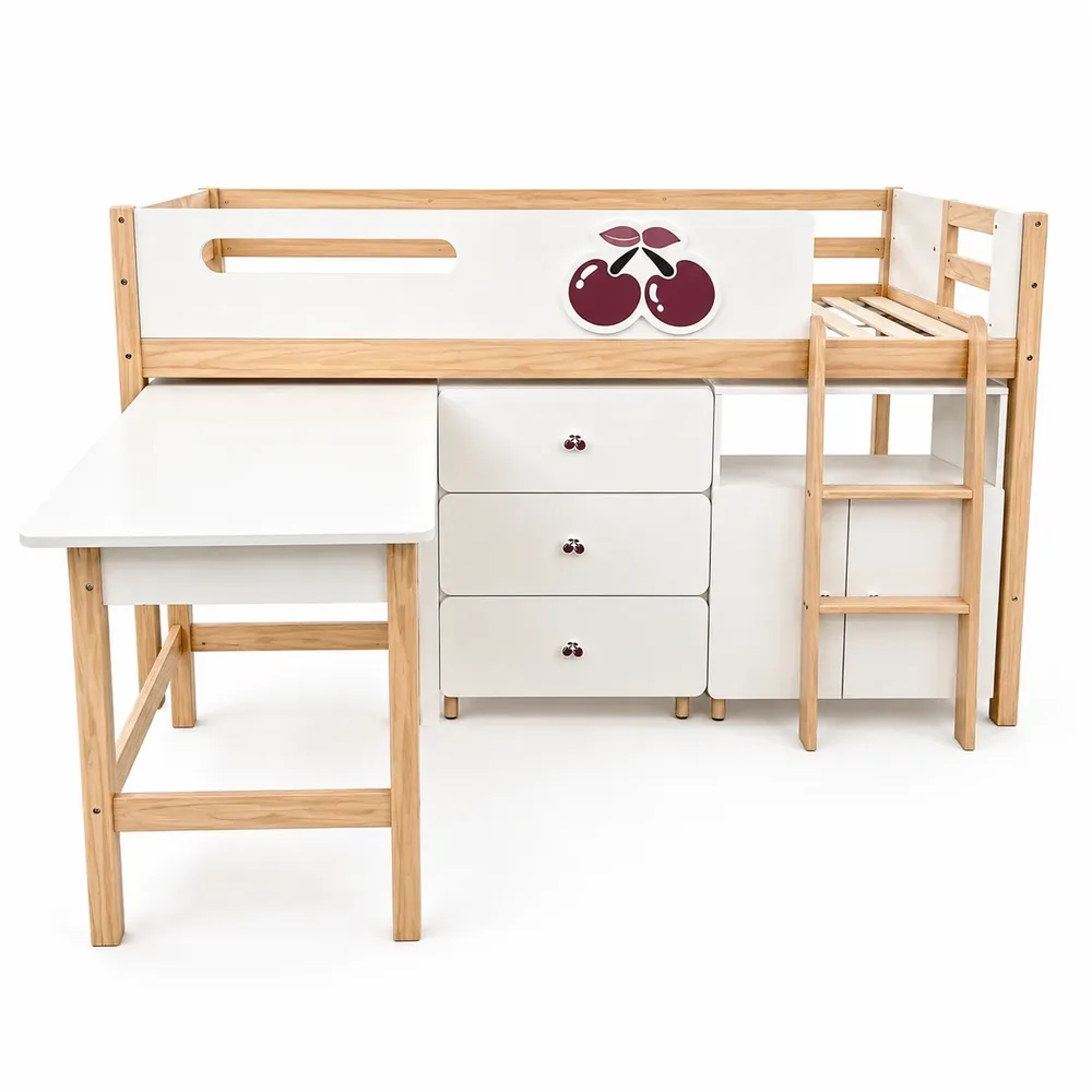 Детско комбинирано легло CHERRY с бюро, скрин, шкаф и подматрачна рамка, 90x200 см, снимка 4