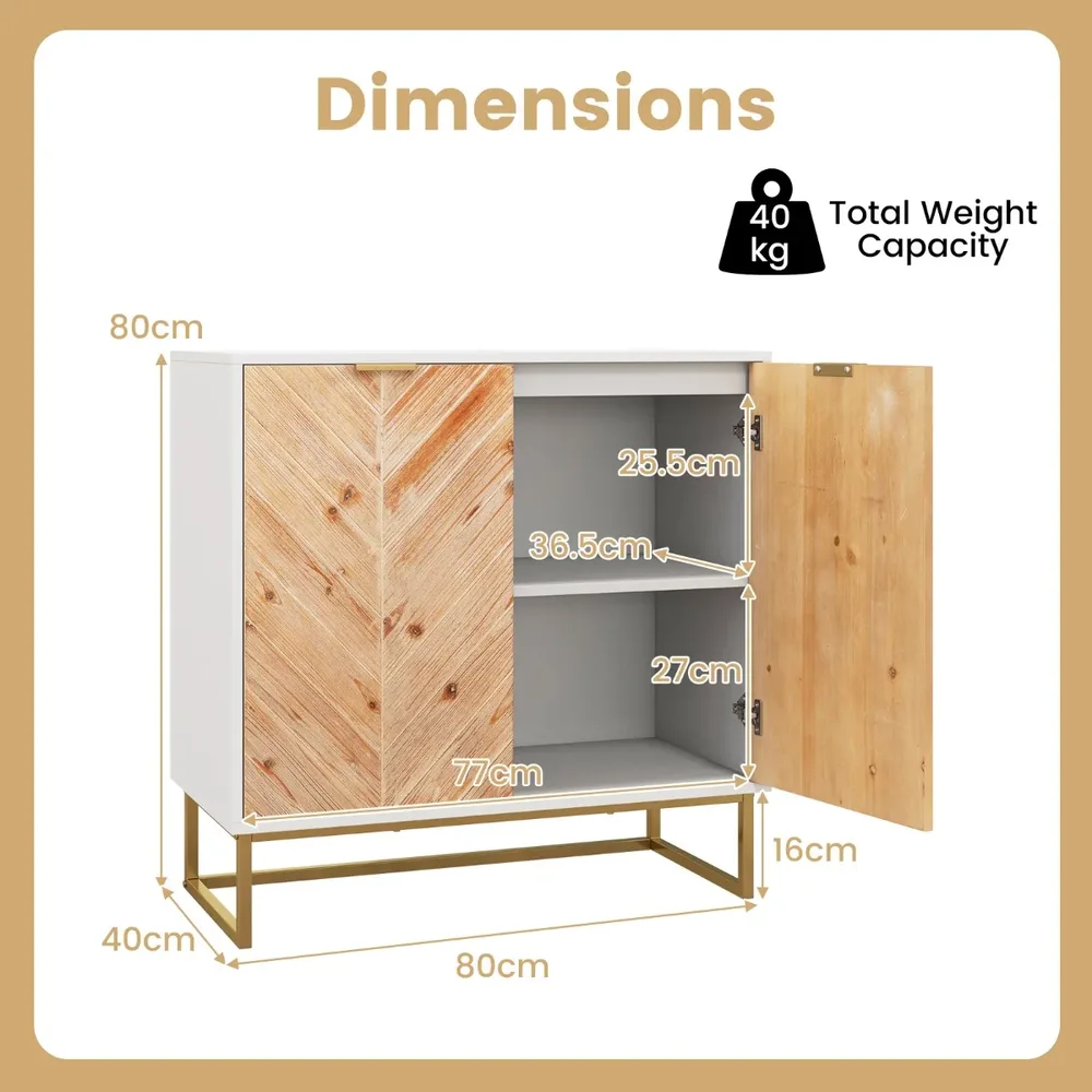 Бюфет с две отделения и метални крака, 80 × 40 × 80 см, бял, снимка 4