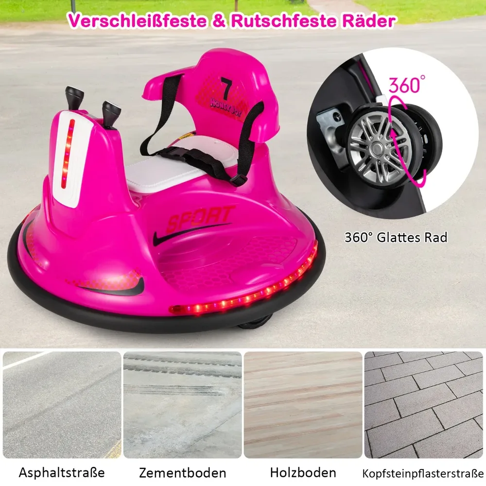 Детска електрическа бъмпер кола 6V с въртене на 360°, музика и LED светлини, розова, снимка 6