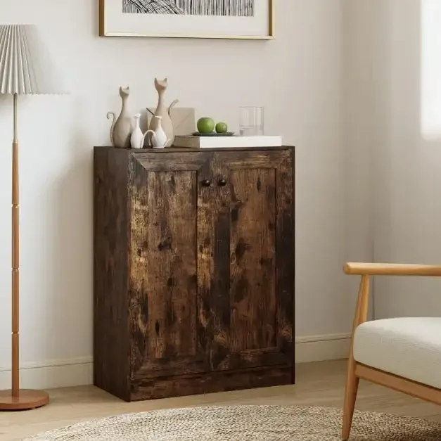 Бюфет с врати и регулируеми рафтове, 60 × 30 × 80 см, рустично кафяв, снимка 3