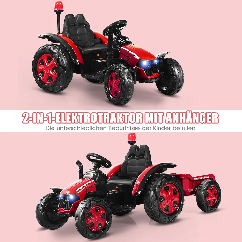 Детски електрически трактор 12V с ремарке и дистанционно 2.4G, червен, снимка 7