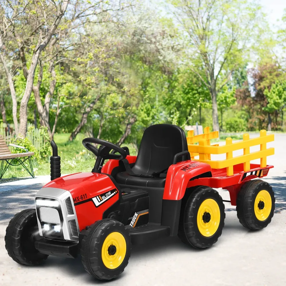 Детски електрически трактор 12V със сваляемо ремарке и дистанционно 2.4G, червен, снимка 4