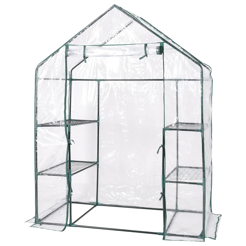Оранжерия с PVC фолио и рафтове за растения, 143 × 73 × 195 см