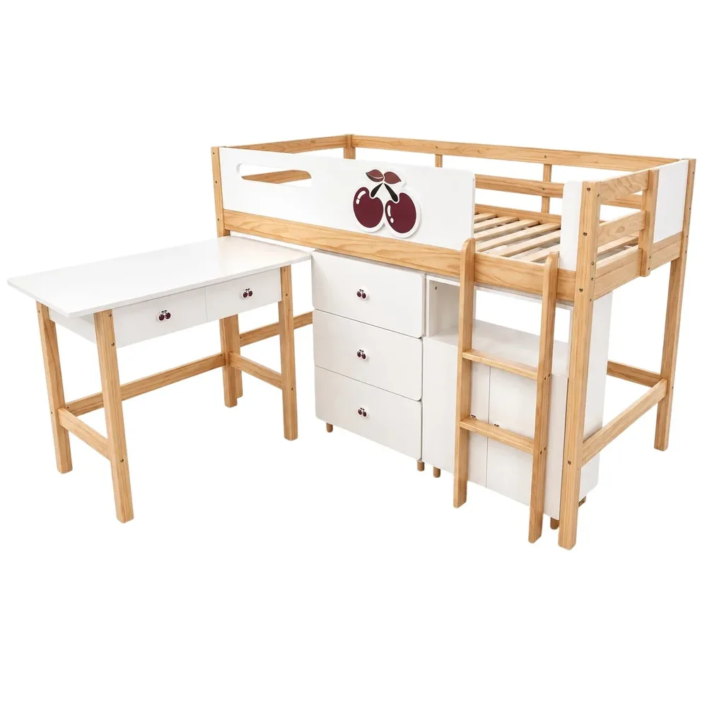 Детско комбинирано легло CHERRY с бюро, скрин, шкаф и подматрачна рамка, 90x200 см, снимка 3