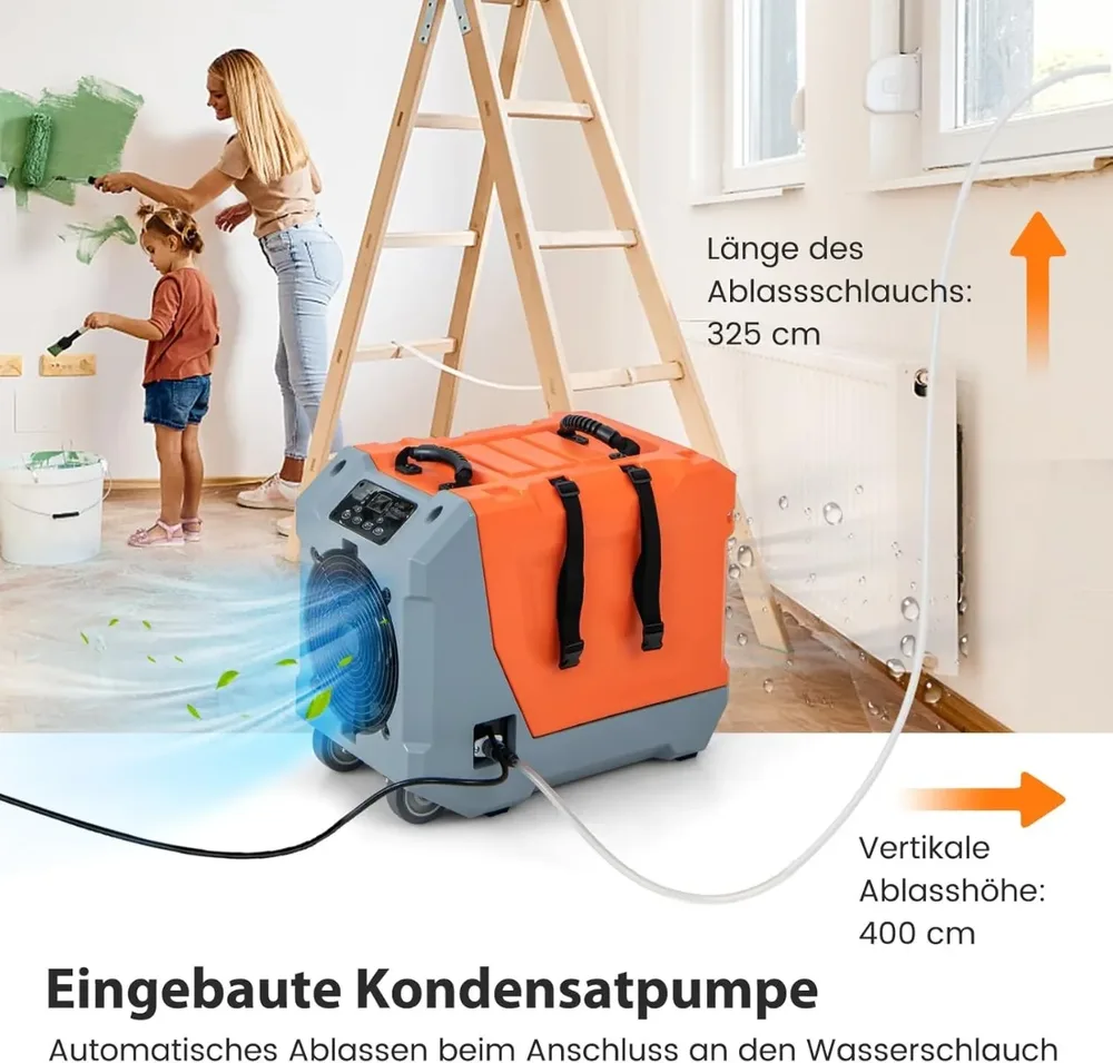 Професионален електрически обезвлажнител 85 л/ден с дренажен маркуч, оранжев, снимка 4