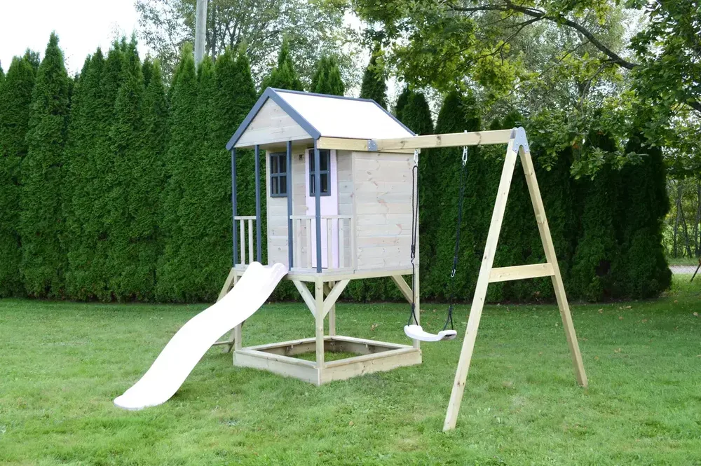 Детска къщичка за приключения Cottage House с платформа, пързалка и една люлка - Пастелно розов, снимка 3